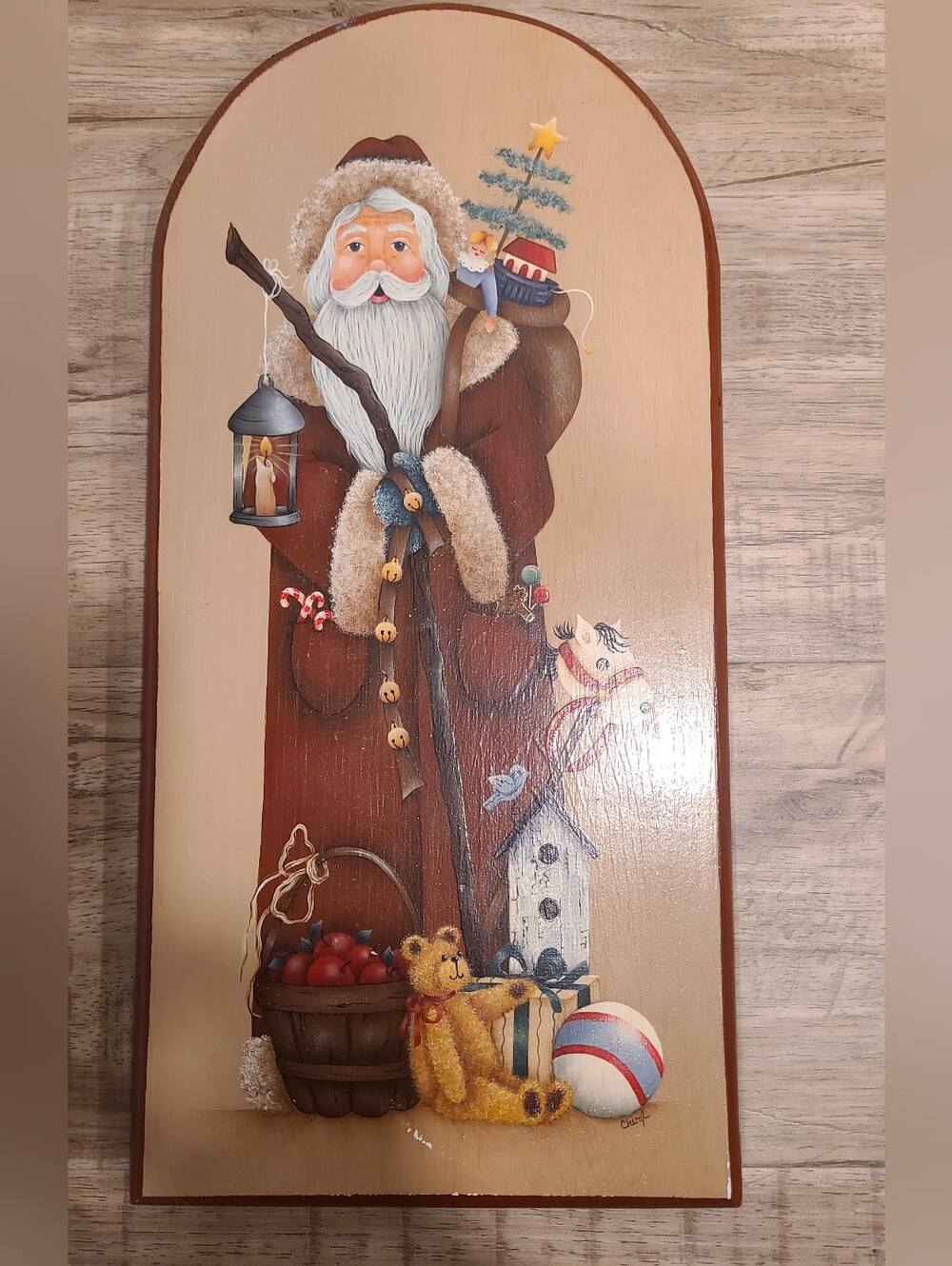 Vtg 90s Hand-Painted Santa Wood Plaque – Signed Artisan Folk Art 🎅